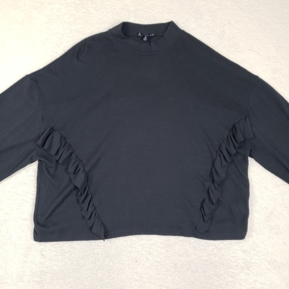 Freshman Sweatshirt Womens XL Mock Neck Ruffle Detail Black Cozy Oversized